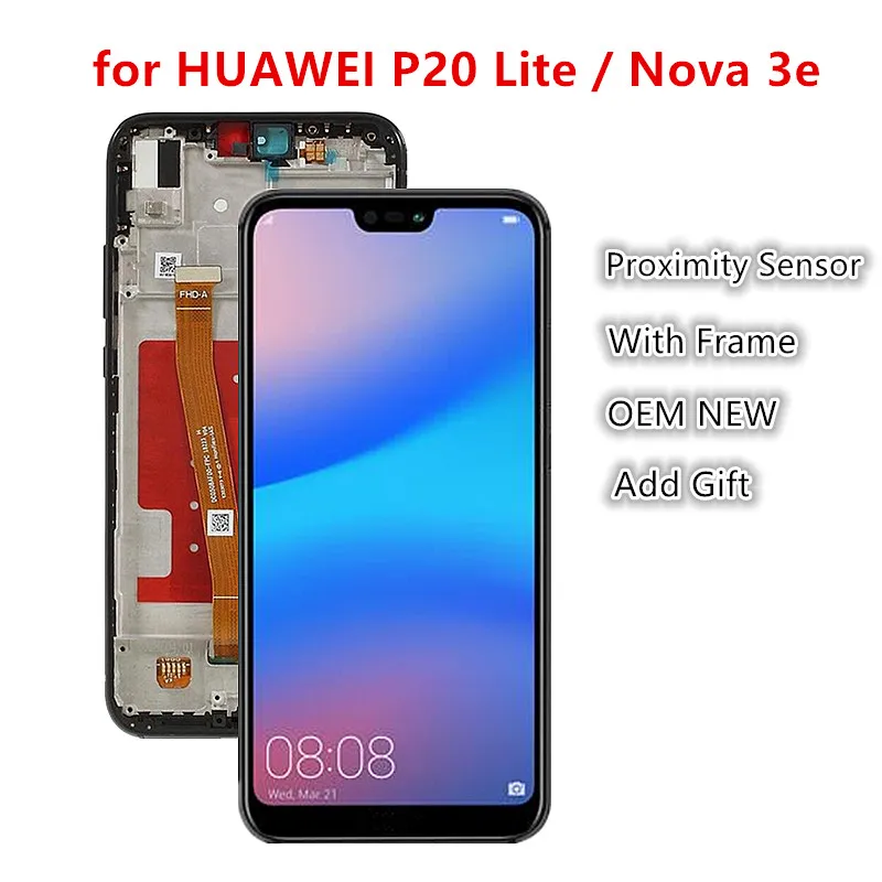 

Screen Replacement for Huawei P20 Lite / Nova 3e LCD Display + Touch Digitizer Assembly, Black Blue Gold