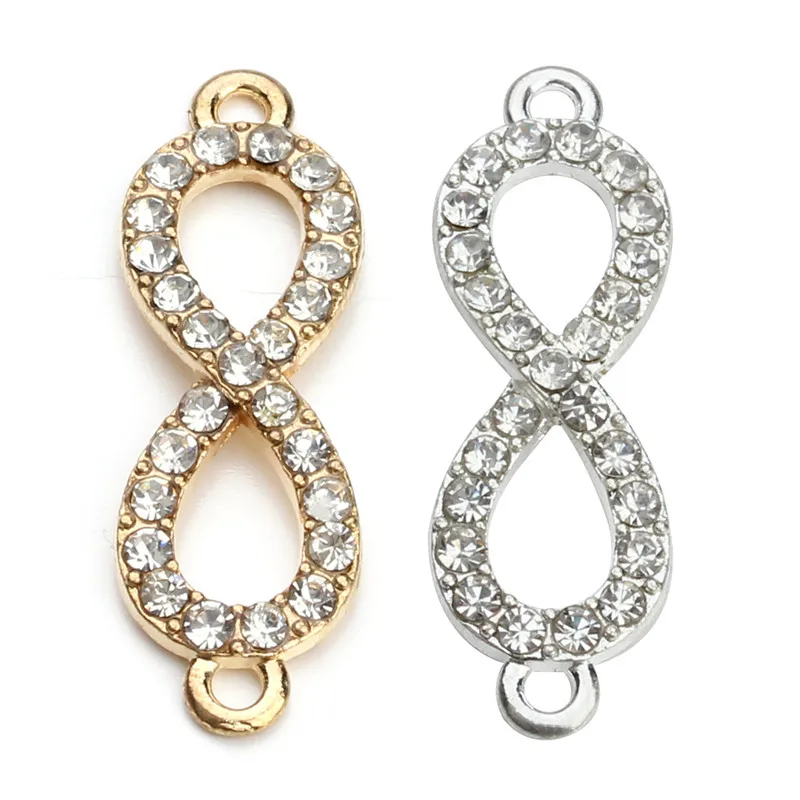 

10pcs/lot 10*33mm Gold Color Crystal Rhinestone Figure 8 Infinity Connector Charm Pendant for DIY Bracelet Jewelry Making F476