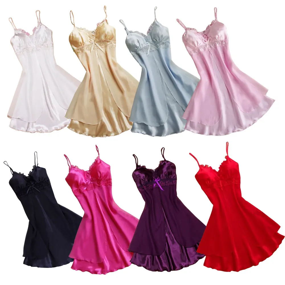 

Fashion Sexy Women Nightgown Casual Ladies Sleepwear Nightdress Sleeveless V-neck Mini Nightie Braces Nightdress FS99