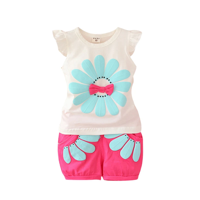 

Toddler Baby Girls Summer Clothing Sets Bow Sunflower Vest Shirt+Shorts Kids Outfits 1-4Y New