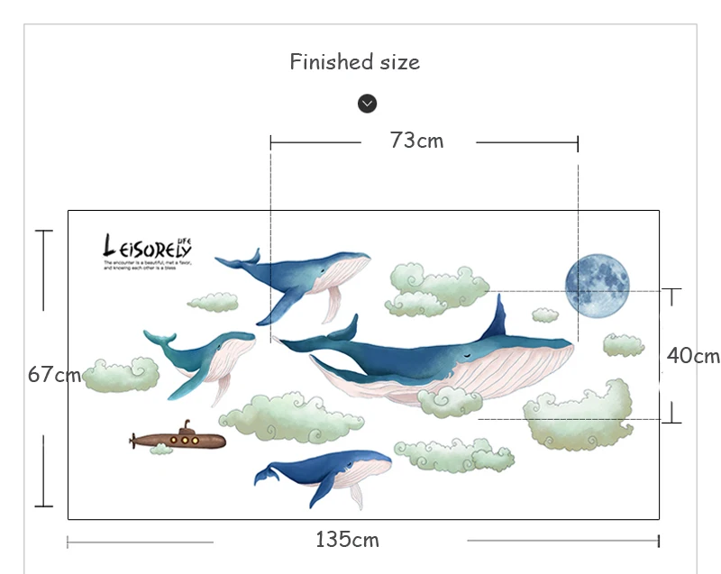 Настенный фон для гостиной, дивана, большой синий кит, облако, прикроватная тумбочка для спальни, обои, сделай сам, украшение для дома, Настенный декор, наклейка