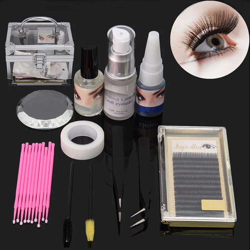 New Professional Portable Eyelashes Extension Kit False Lashes Glue Pad