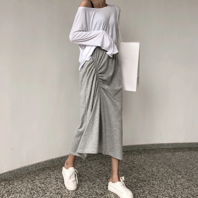 2018 модные Повседневное морщин Chic Нерегулярные юбка миди Для женщин эластичный