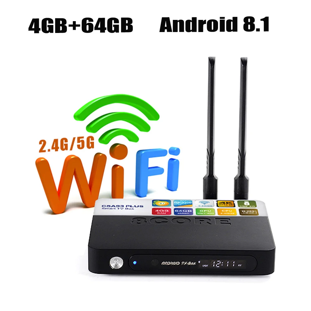 

RUIJIE 4G 64G CSA93 PLus Android 8.1 TV Box RK3328 2.4G/5G WiFi 4K Smart Tv 4G 32G Quad Core USB 3.0 Bluetooth 4.0 Media Player