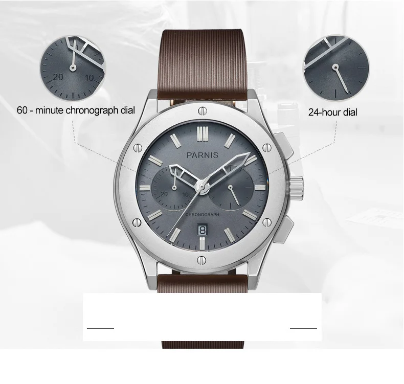 41 мм часы Parnis для мужчин кварцевые мужские часы лучший бренд класса люкс Военный пилот кварцевые мужские часы из натуральной кожи 50 бар водонепроницаемый для плавания