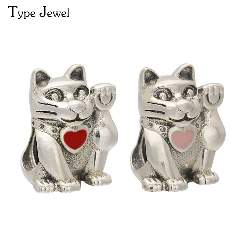 

Type Jewel S925 Sterling Silver Lucky Cat Styling Pink Red Heart Accessories Fit Pandora Bracelet Jewelry Diy Beads