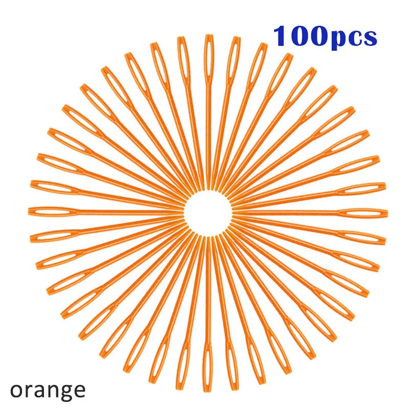 100 шт. крючки для вязания крючком DIY Инструменты для плетения свитера спицы пластиковые 7 см мулити-цветной гобелен игла для шерстяной пряжи - Цвет: Оранжевый