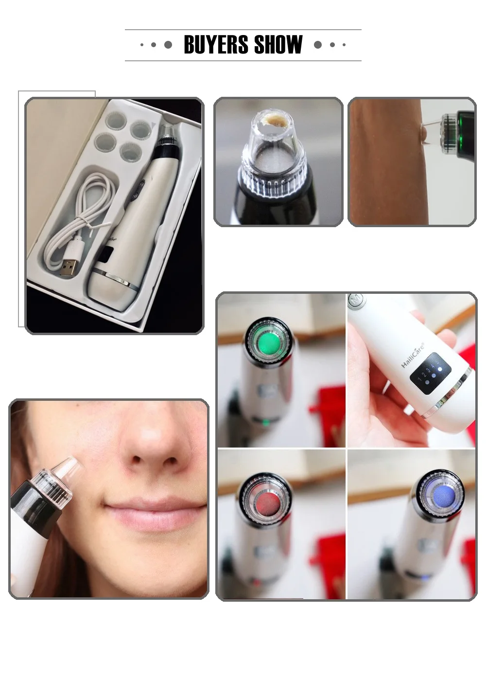 Aspirador de pó Cuidados com a Pele Blackhead Sucção Poros Facial Cravo Acne Remoção Ferramentas 3 Cores Luz Fóton Rejuvenescimento 8 High Quality Beleza e saúde