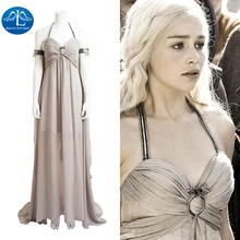 Костюм для косплея Daenerys Таргариен, костюм «Игра престолов», «Песнь Льда и Огня», длинное платье с лямкой на шее, костюмы на Хэллоуин, серый цвет