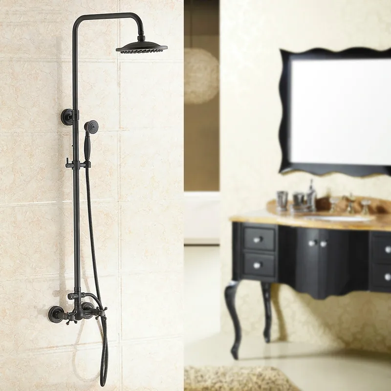 Antique Black Shower Set Brass With 8 Inch Shower Head Double Lifting