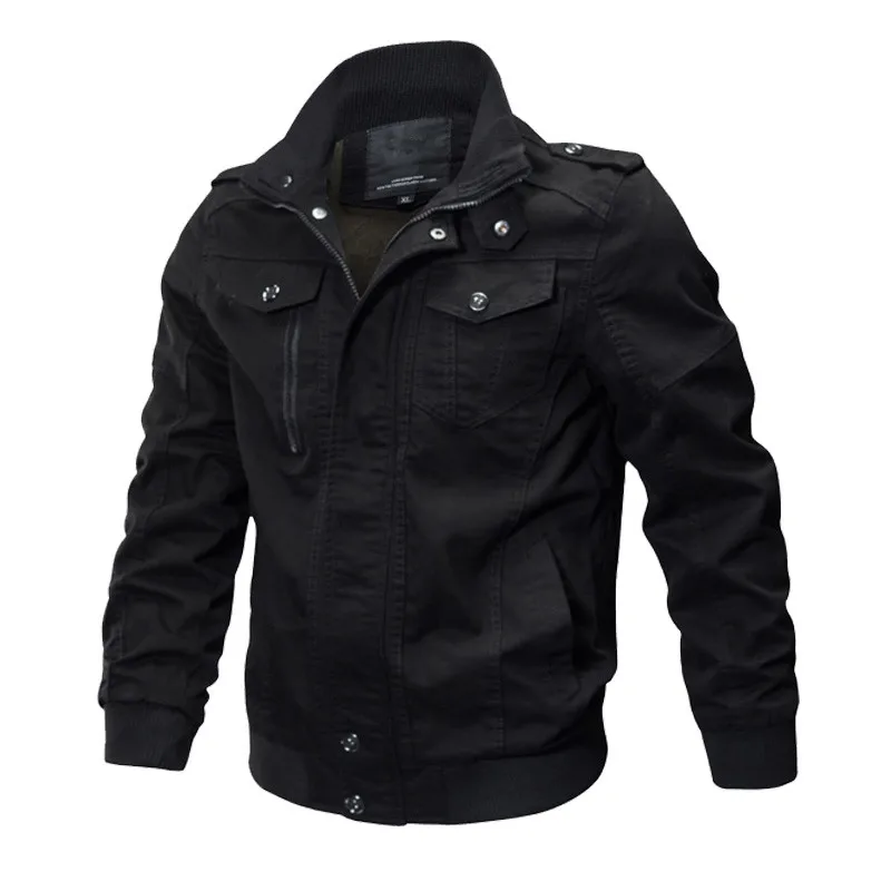 Куртка-бомбер в стиле милитари, мужская осенне-зимняя верхняя одежда, повседневные куртки с эффектом потертости, армейская куртка для полетов, тактическая куртка размера плюс M-6XL - Цвет: Black 1