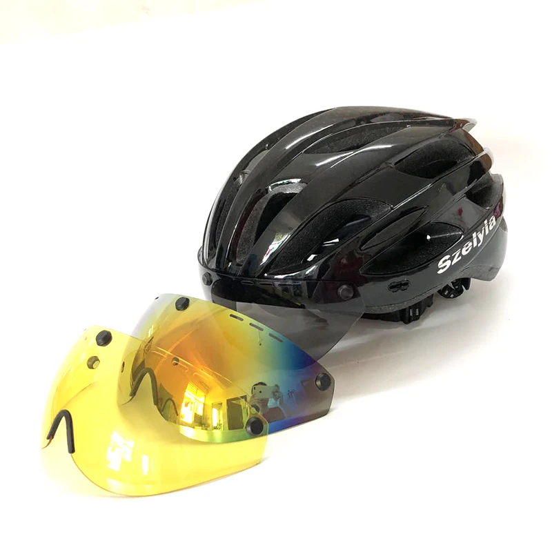 Взрослых сверхлегкий литой велосипедный шлем MTB дорожный шлем для горного велосипеда велосипедный козырек серые линзы очки casco ciclismo bici - Цвет: blk in 3 lens