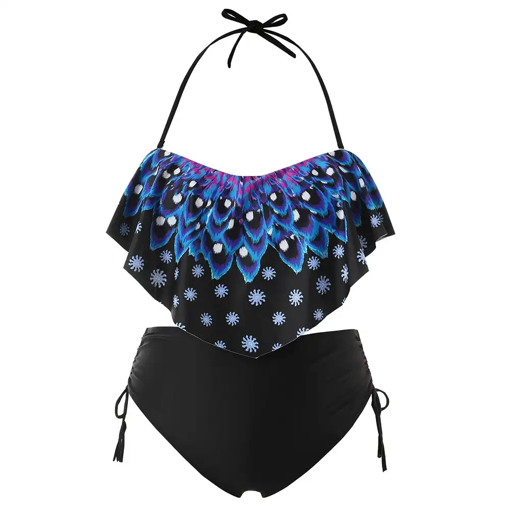 flounce high rise bikini set high waisted printed bathing suit