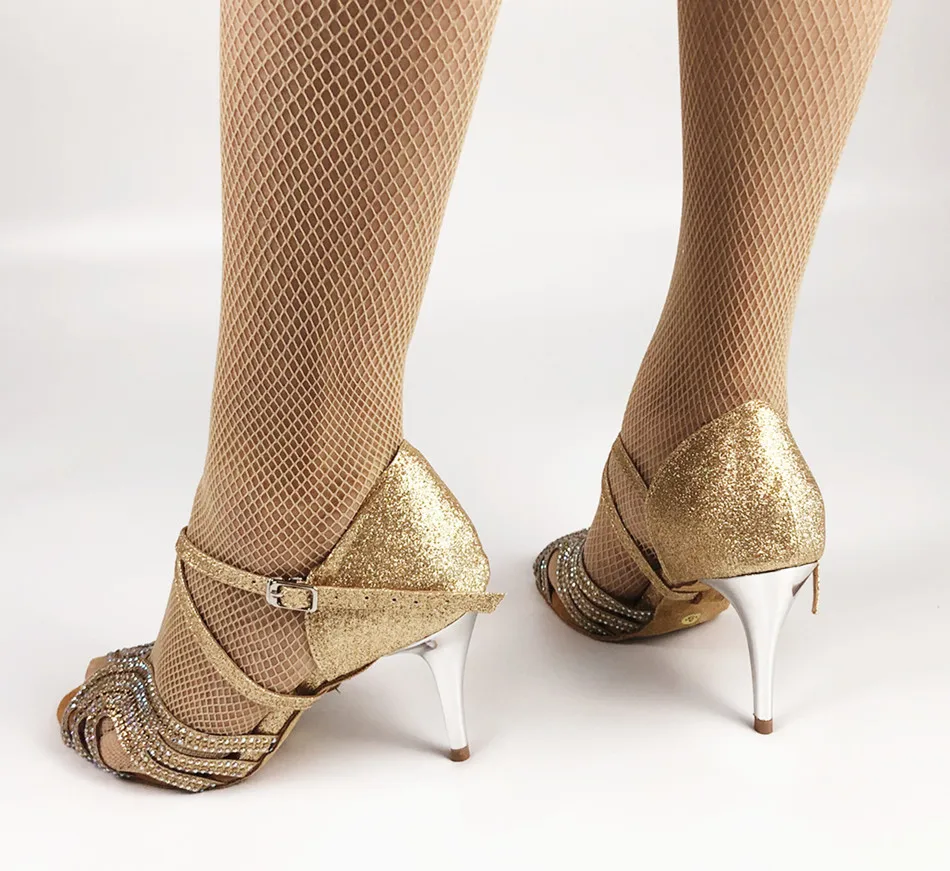 Танцевальная обувь для сальсы женские туфли на высоком каблуке 8,5 см, 10 см, каблук-шпилька, золотой, коричневый, сияющий блеск, вечерние, Бальные, для латинских танцев, Новинка 6туфли женские серебристые туфли для т