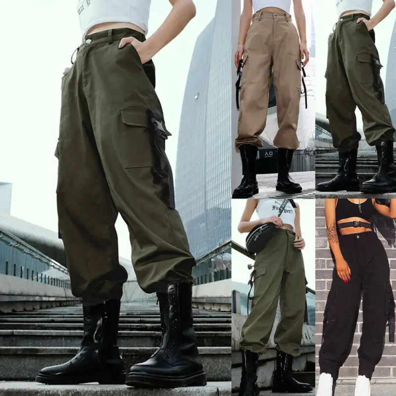 Летние осенние модные женские прямые брюки карго для девушек, спортивные армейские брюки с несколькими карманами