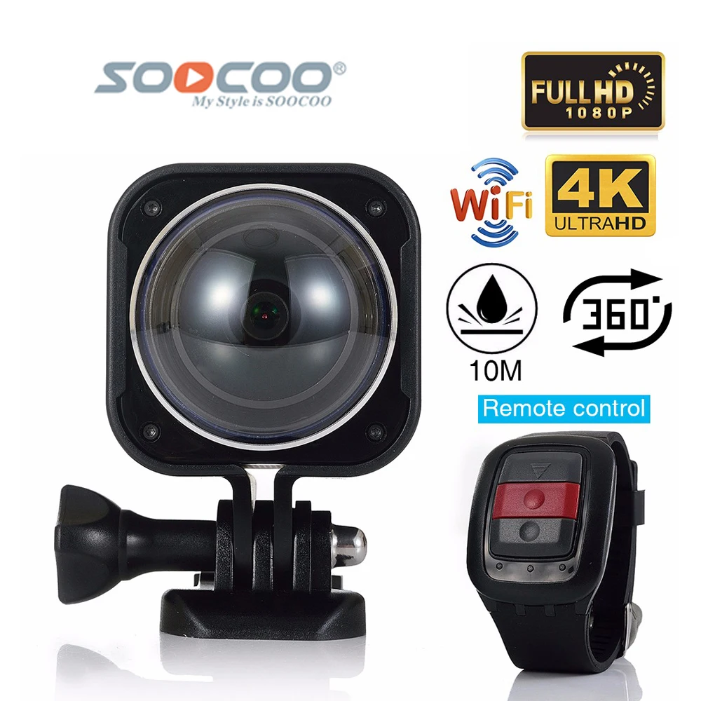 SOOCOO C-UBE360H WiFi 4K Waterproof Mini Outdoor Sports Action Camera 360 Wide-Angle Video Cam with Remote Controller VR Camera