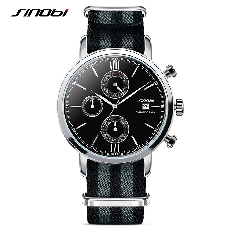 SINOBI Модные Военные хронограф мужские часы NATO ремешок нейлоновый ремешок для часов Лучшие Роскошные Брендовые мужские кварцевые часы James Bond 007 - Цвет: SW07NB001