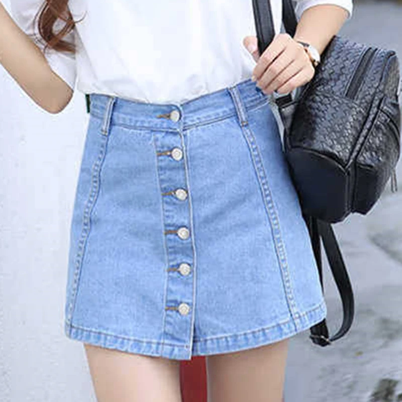 Модные мини Обтягивающие юбки Mujer Moda женские джинсовые юбки трапециевидной формы с высокой талией повседневные однобортные джинсовые юбки Harajuku
