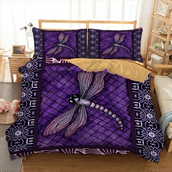 

Purple Dragonfly Bedding Set Duvet Cover With Pillowcases Twin Full Queen King Size Bedclothes 3pcs home textile