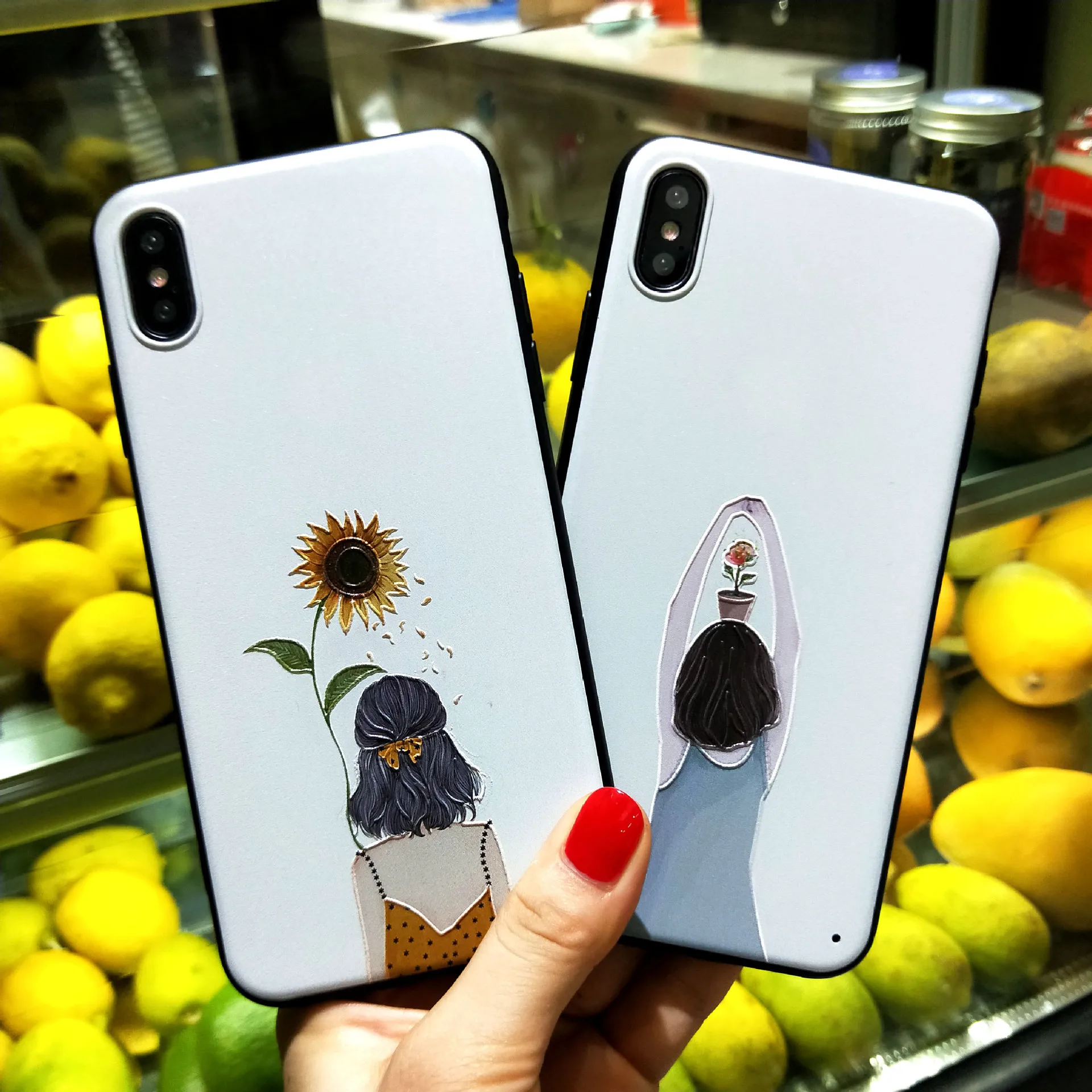 

Sunflower Balloon Literary Girl Phone Case For iphone 6 6s 7 8 Plus X XR XS Max Embossed Matte Mobile Back Cover 3D Phone Shell