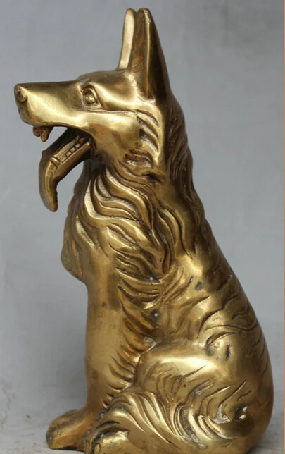 

8" Chinese Folk Brass FengShui Zodiac Year Dog Faithful Guard Animal Statue S0705 B0403