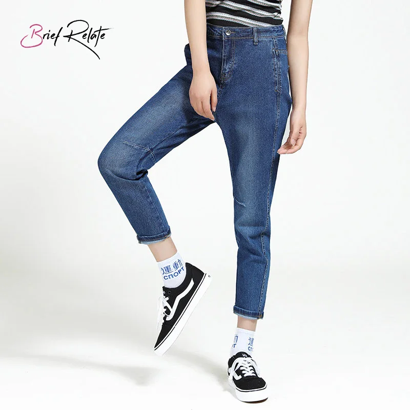 

Brief Relate Women High Waist Light Blue Denim Jeans Casual Skinny Harem Pants Full Length Cowboy Trousers loose casual pants