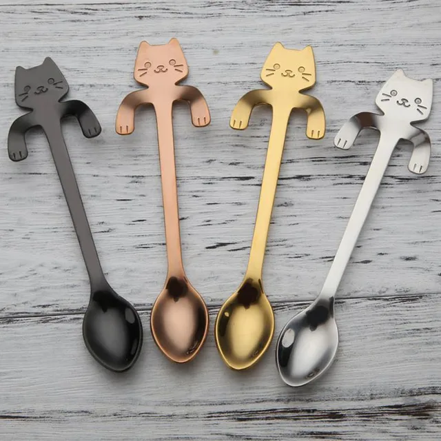 Best Offers LIRUIKA Cute Cat Teaspoons Stainless Steel Cartoon Cat Spoons Creative Ice Cream Dessert Long Handle Coffee&Tea Spoon