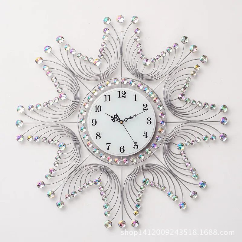 Large Crystal Wall Clock Modern Design for Living Room Clear Diamond