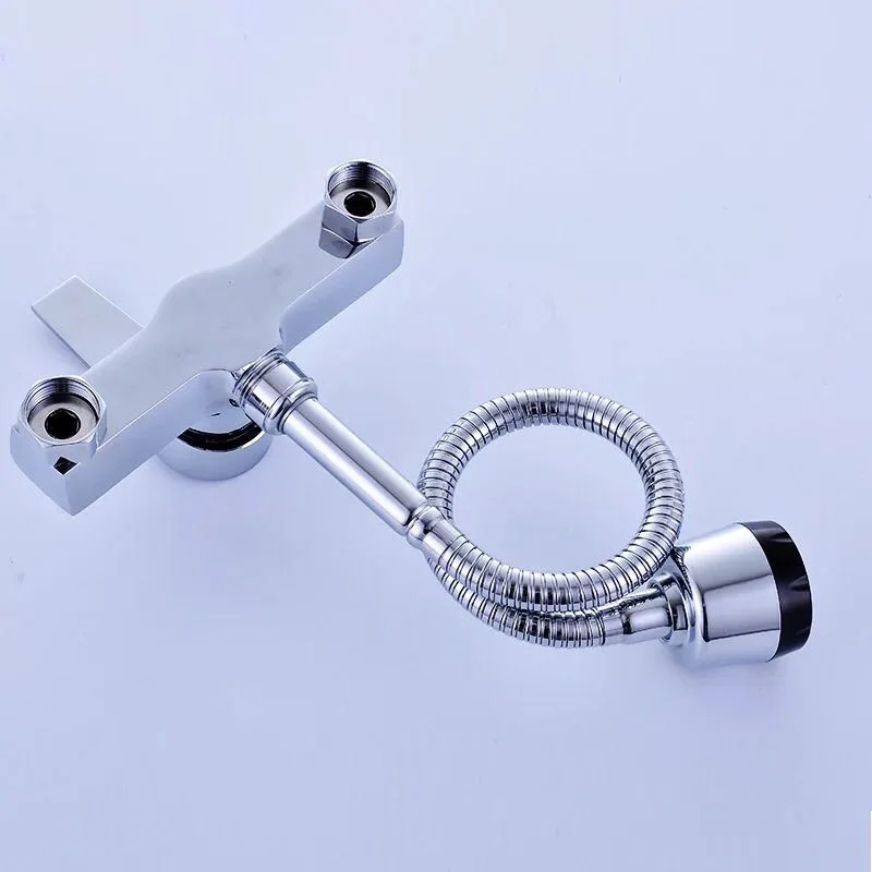  Wall Mounted Stream Sprayer Kitchen Faucet Single Handle Chrome Flexible Hose Kitchen Mixer Taps Du - 33028861512
