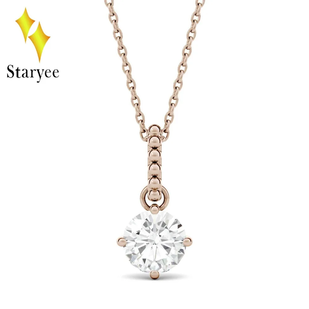 

0.8ctw Round Excellent Cut Moissanite Four Prong Solitaire Pendant Necklace Chain 18k Rose Gold Lab Grown Diamond Test Positive