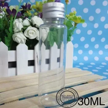 

Hot sale 50pcs,30ml Flat shoulder Transparent aluminum bottle cap,extra-thick PET lotion points bottling,refillable bottles