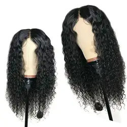 Eseewigs 13x6 глубокая часть волна воды синтетические волосы на кружеве парик для черный для женщин предварительно сорвал черный