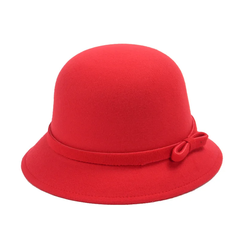 Весенняя модная винтажная Женская шерстяная шляпа Fedora Bucket Dome Bell с бантом фетровые шапки женские шапки шляпа 7 цветов