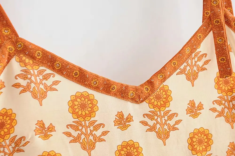 Цветочный принт пикантные Cami Crop Top Для женщин спинки без рукавов с v-образным вырезом праздник богемный Топ Haut Femme летние топы DWDD8794
