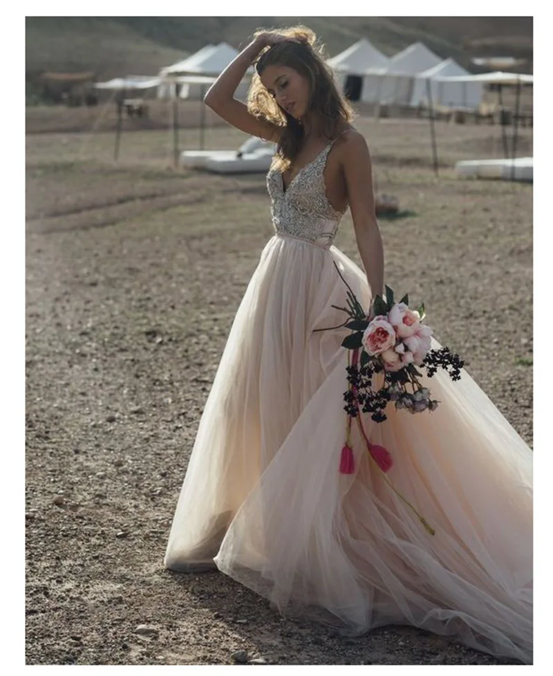 Светильник, розовое свадебное платье на бретельках с цветочной аппликацией, сексуальное свадебное платье с открытой спиной, Vestido De Novia