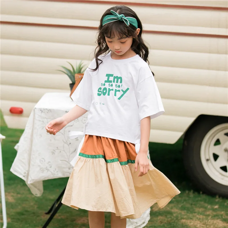 

Summer Girls Clothes Sets Big Girls Boutique Outfits Short Sleeve Shirt Top+Short Skirt Suits Kid Clothing Children Clothes 2pcs