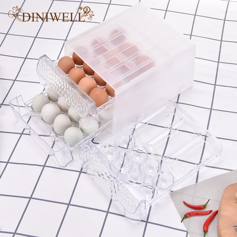 

DINIWELL Transparent Plastic Egg Storage Box Drawer Type Egg Organizer For Kitchen Refrigerator Anti-collision Egg Container