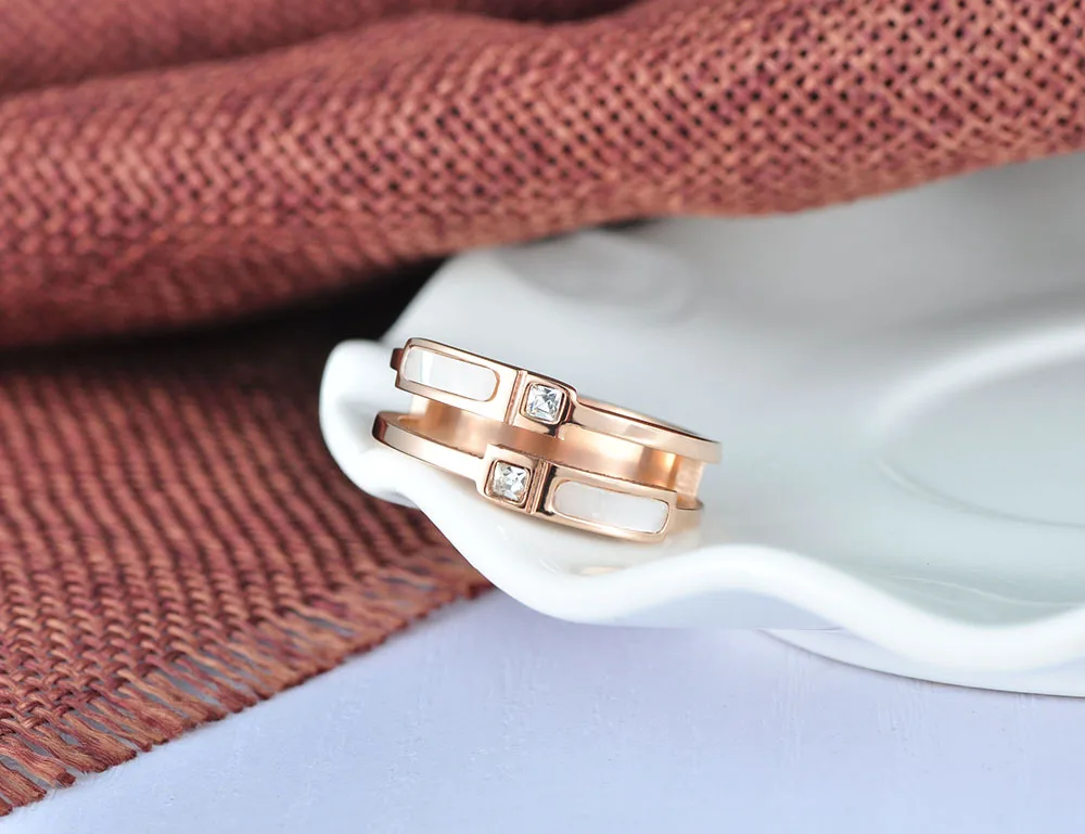 Lokaer, новинка, розовое золото, двойная оболочка и кубический цирконий, кольца на палец, ювелирные изделия, нержавеющая сталь, обручальное кольцо для женщин, R180050400R