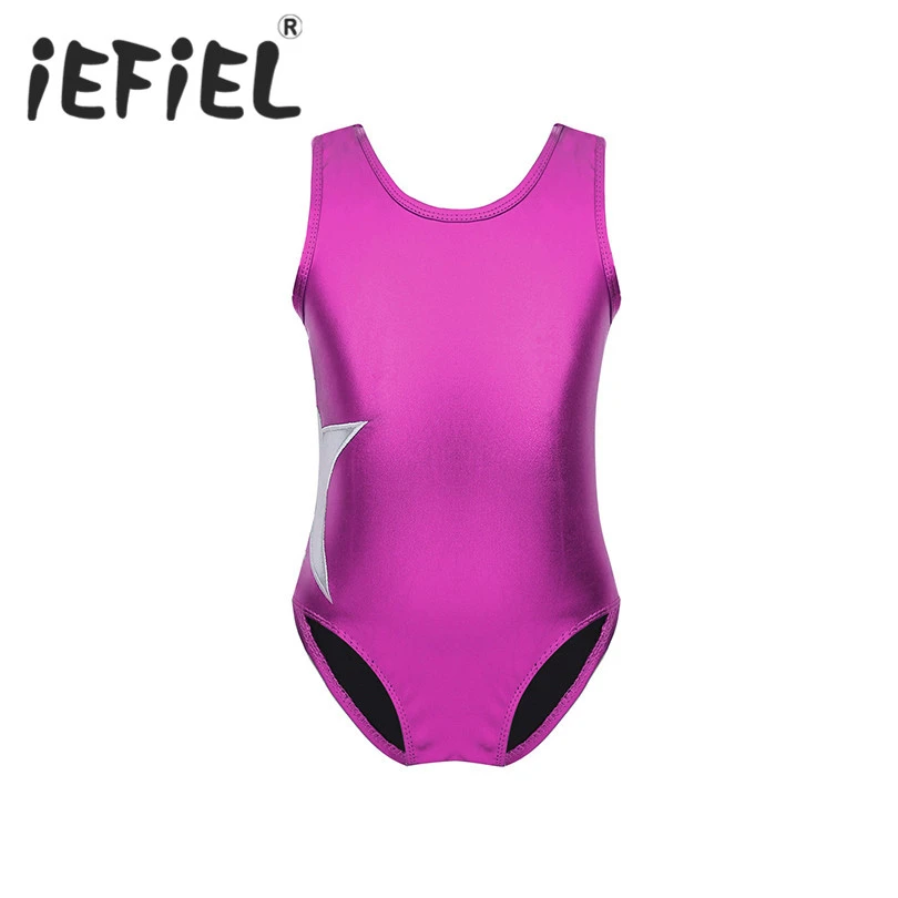 iEFiEL Kids Girls Sleeveless Mock Neck Leotards Ballet Dance Gymnastics Jumpsuit Dance Dress One Piece Dancewear
