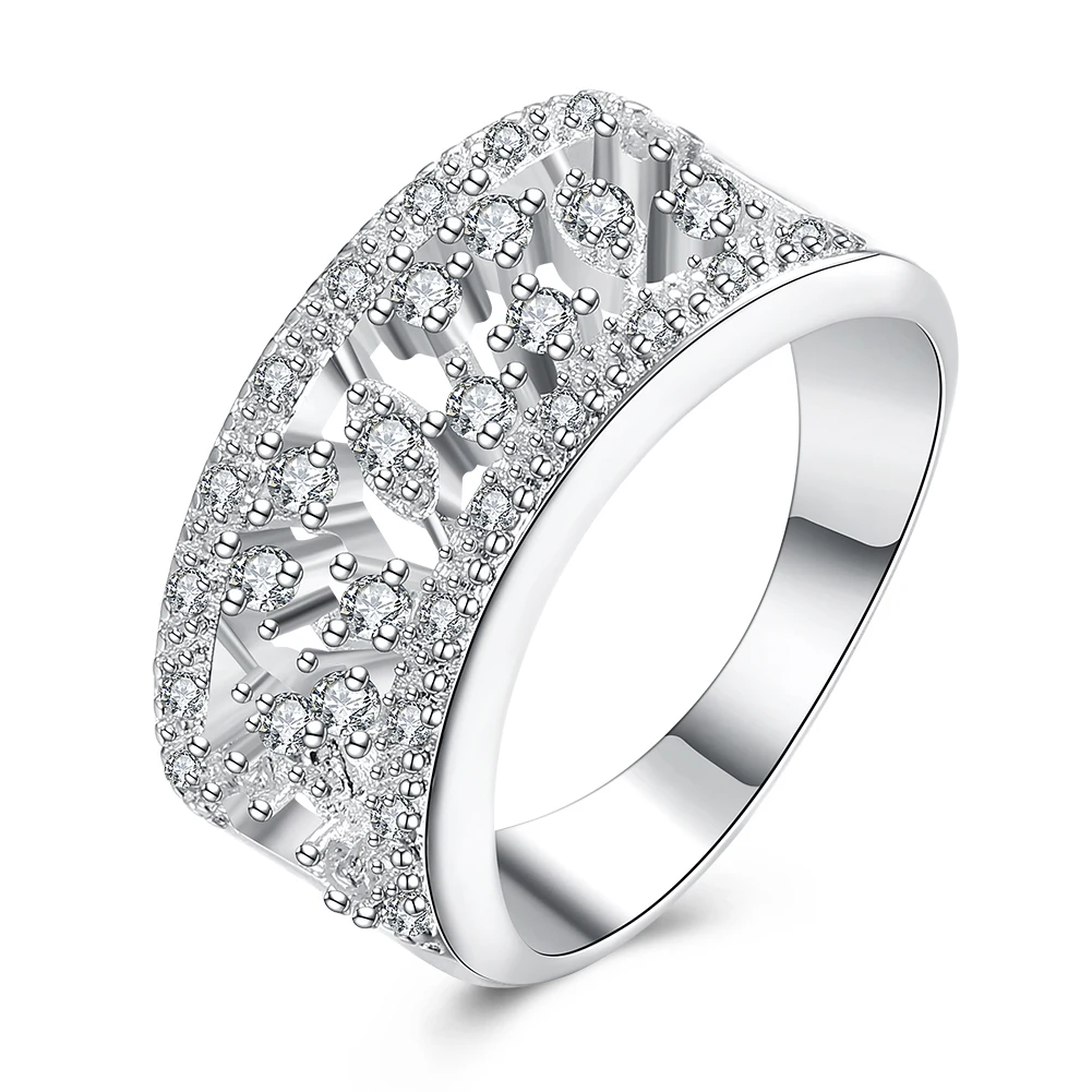 2017 Silver-plated Ring for Women,Silver Fashion Jewelry,Wedding Accessories Charms Crystal Flower Silver Finger Rings for Men