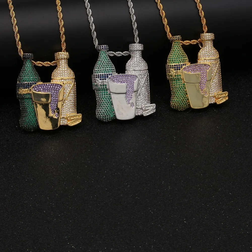 Блестящий цветной кубический циркон бутылка для напитков кулон модное серебряное золотого цвета в стиле хип-хоп ожерелье для мужчин ювелирные изделия