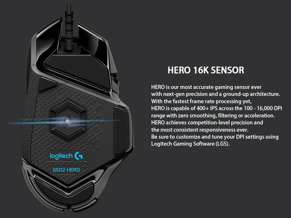 Оригинальная высокопроизводительная игровая мышь logitech G502 HERO, двигатель HERO с 16000 dpi, программируемая Настройка LIGHTSYNC RGB GAMER