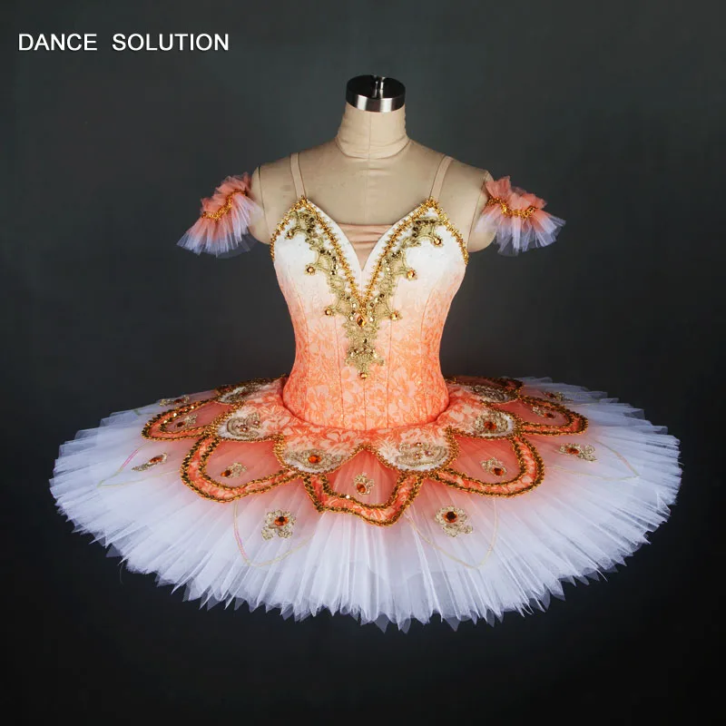 Профессиональная блинная юбка-пачка для детей и женщин; оранжевый лиф; балетная пачка; танцевальные костюмы для сцены; балетное платье принцессы; B17089