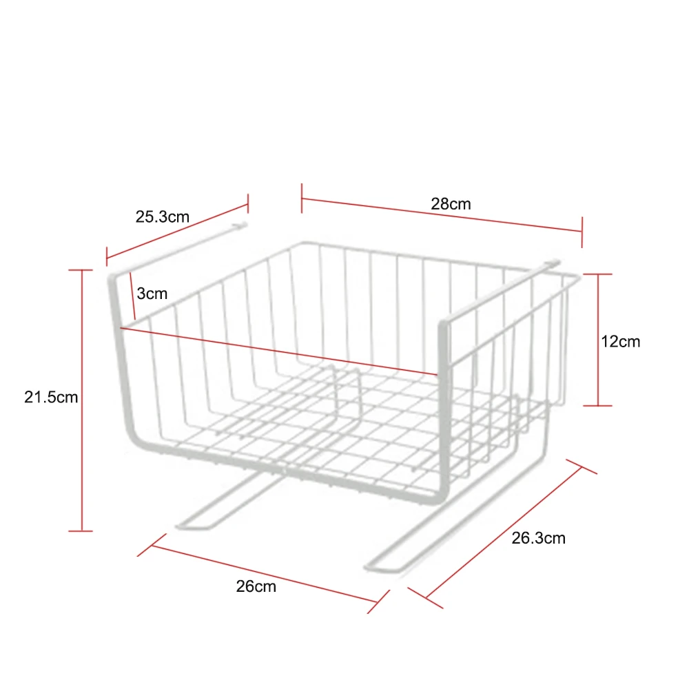 Hanging Basket Under Shelf Hanging Metal Wire Storage Basket with Hook for Kitchen Office Pantry Bathroom Cabinet Space Saver