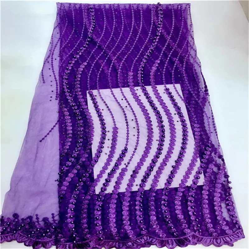 

2019 New Design High Quality African Tulle Lace Fabric New Arrival Purple Color Nigerian Lace Fabrics For Wedding