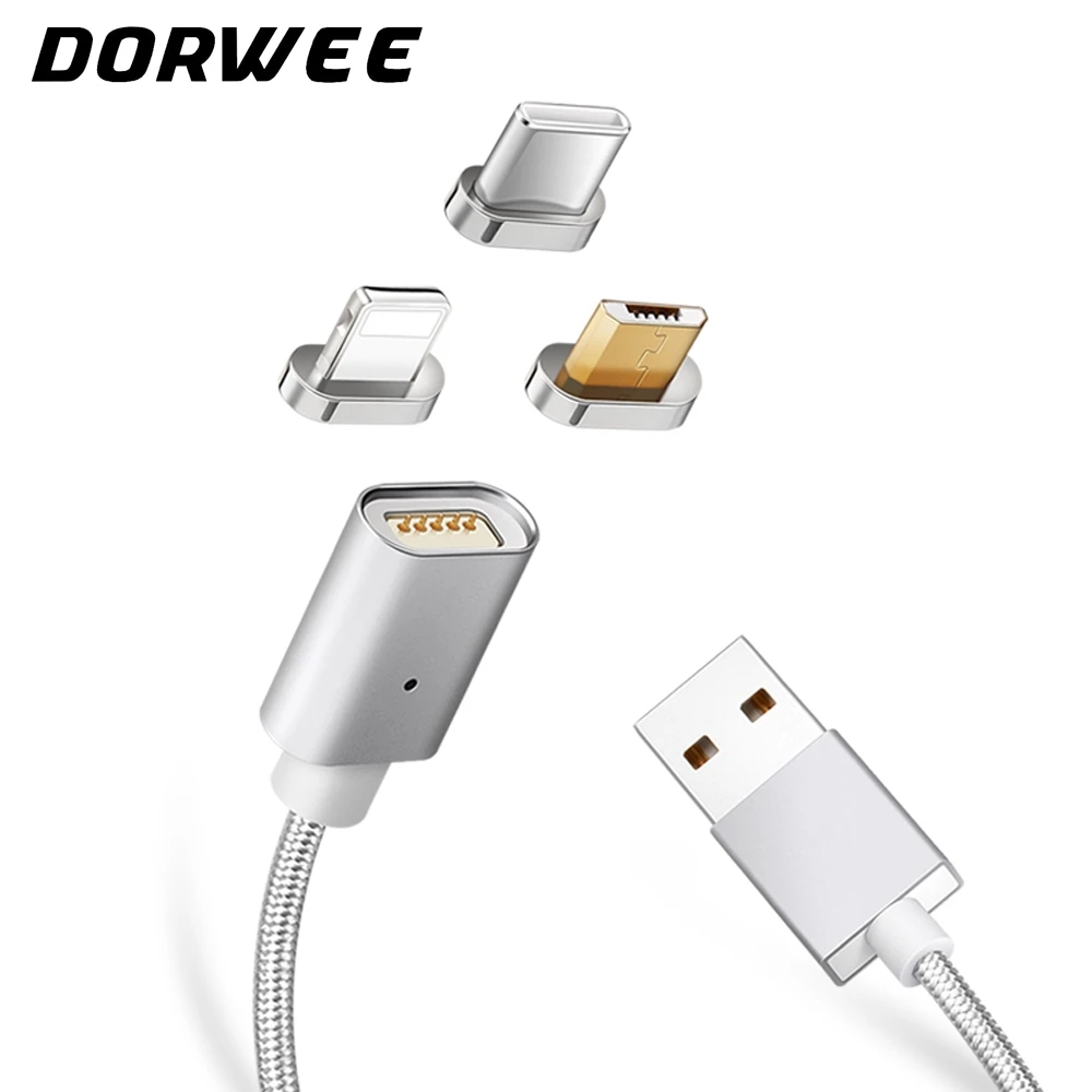 Dorwee светодио дный 1 м светодиодный магнитный кабель и Micro USB кабель и usb type C кабель нейлоновый Плетеный 8 * pin магнит зарядное устройство