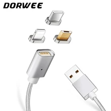 Dorwee 1M 2M LED Magnetic Cable & Micro USB Cable & USB Type C Cable Nylon Braided 8*pin Magnet Charger Mobile Phone Date Cables