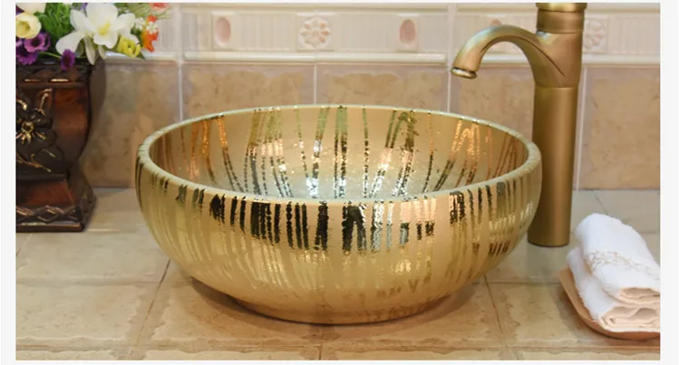 Chinese washbasin ceramic sink Jingdezhen Art Counter Top golden porcelain ceramic wash basin bathroom sink (7)