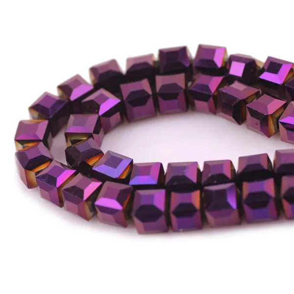 Zhubi Австрия бисерами из окрашенным стекла Стекло кубик 4/6/8/10 мм браслеты с подвесками с украшением в виде кристаллов квадратный позолоченные бусины китайские Бисер картина из страз на улице - Цвет: Plated Purple