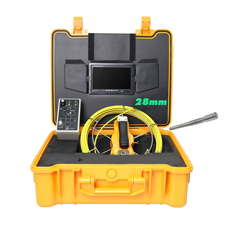 

28mm long spring self leveling balance pipe locating video inspection camera system keyboard DVR 7'LCD ABS Case